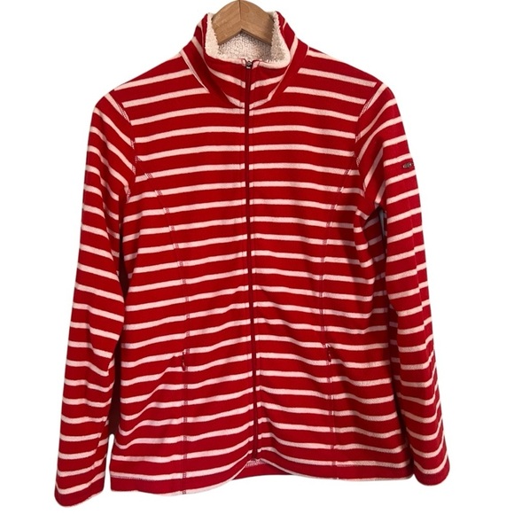 L.L. Bean Jackets & Blazers - L.L. Bean Women’s Red and White Striped Full Zip Fleece Jacket Size Small